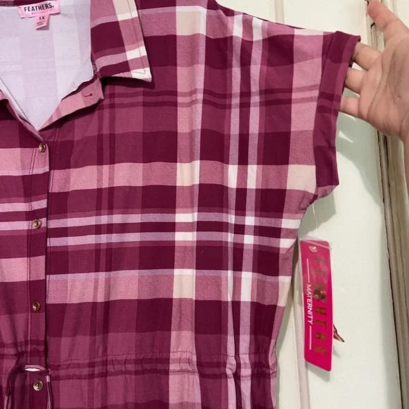 Feathers Maternity plaid short sleeves shirt dress  1X - Picture 7 of 10